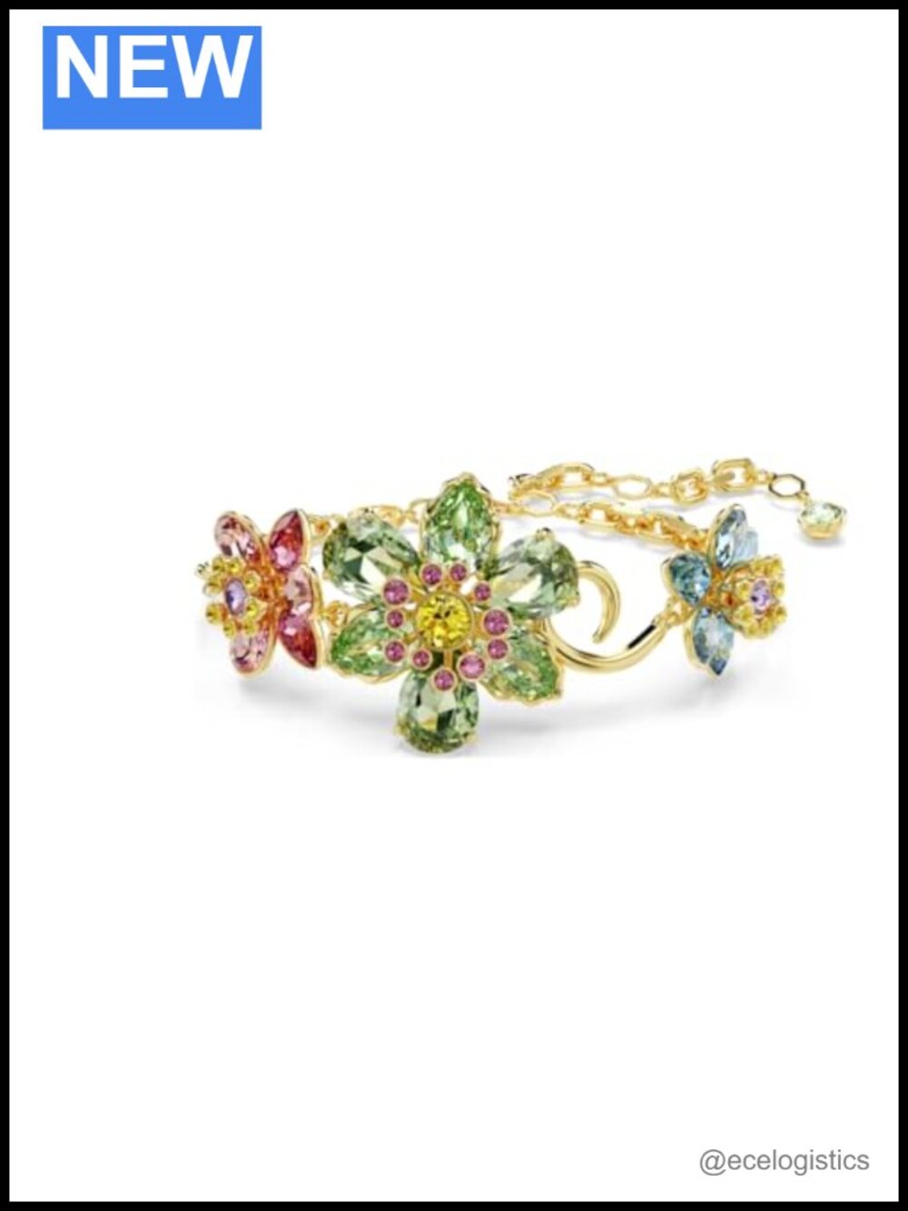 Swarovski Crystal Floral Bangle Bracelet 6.5 in Lobster Claw